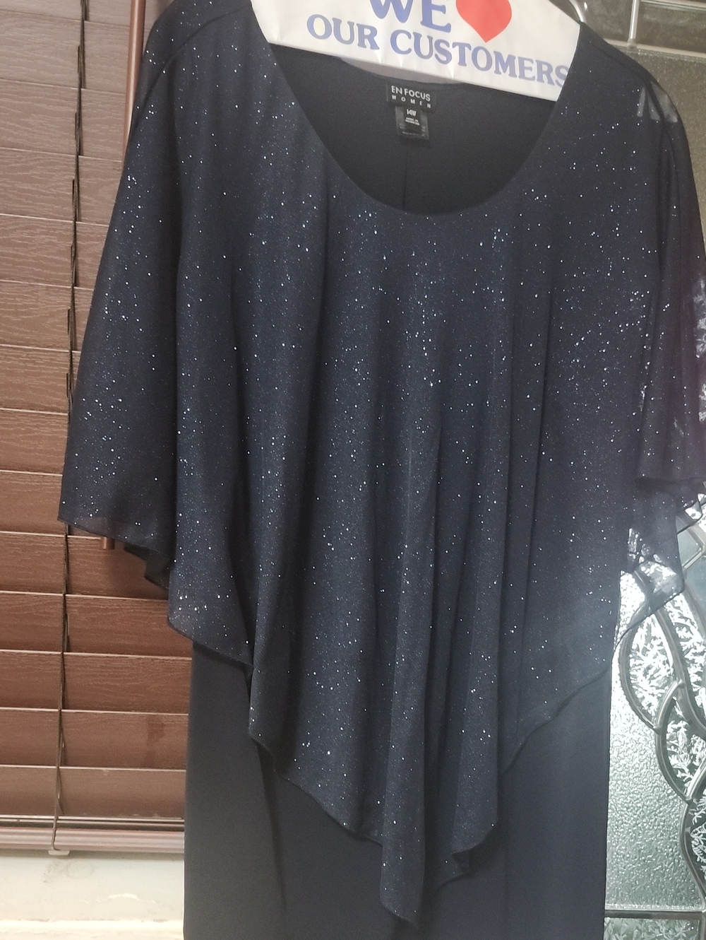 Enfocus Studio Navy Sparkle Cape-Overlay Prom Top